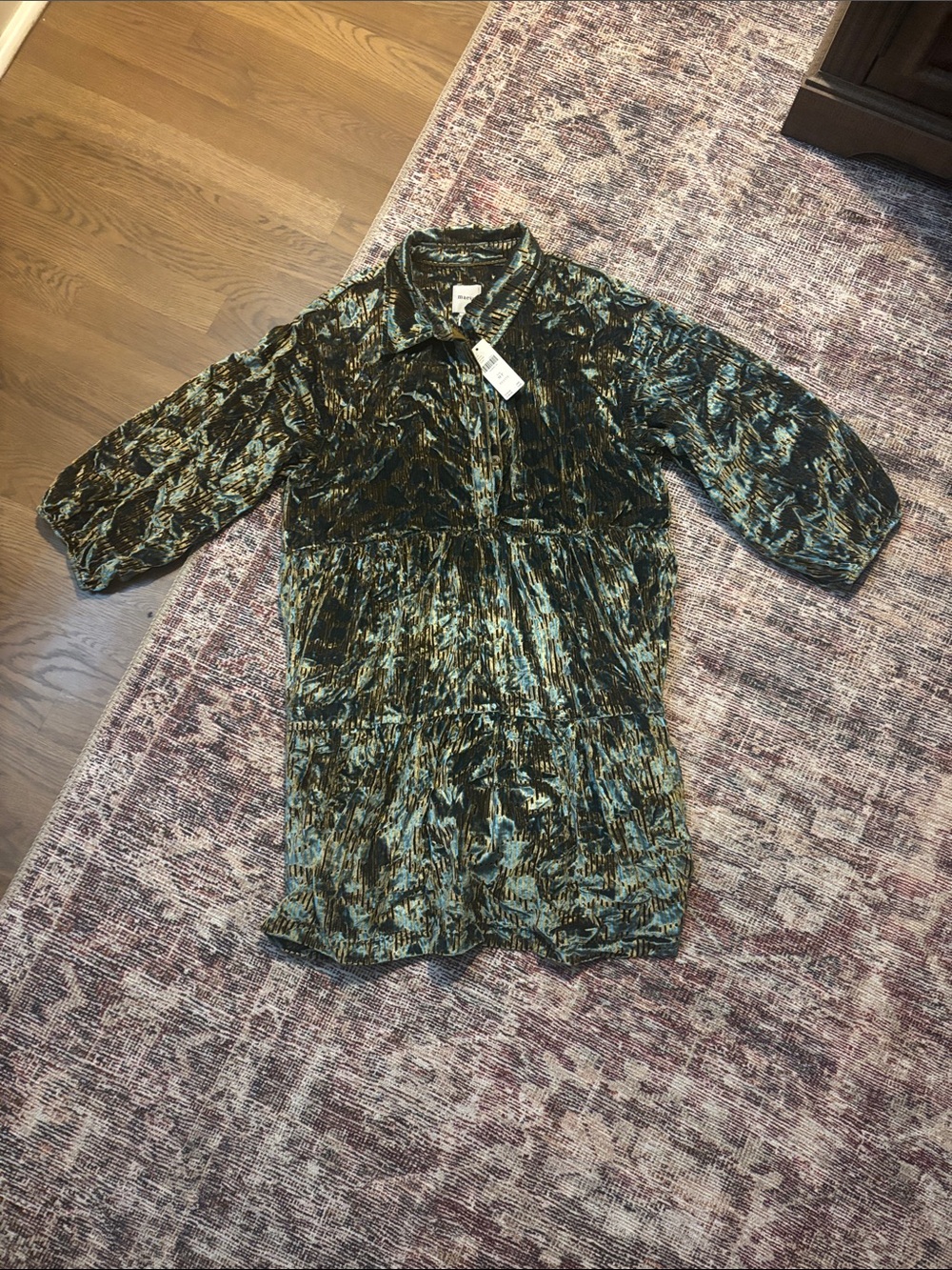 Mauve Green and Teal Crushed Velvet Tiered Tunic